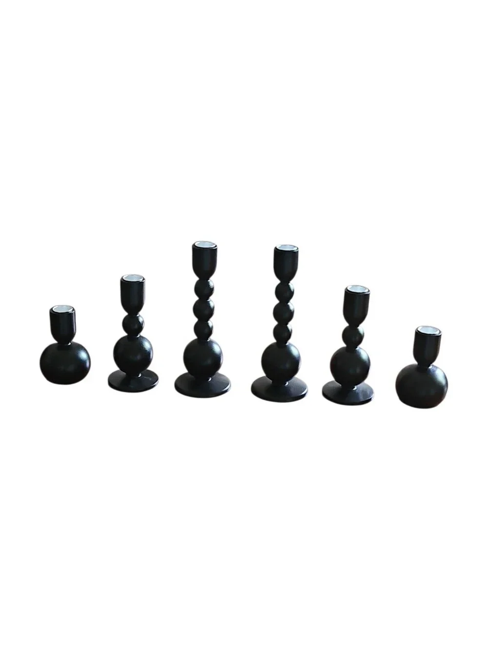 6 Piece Vintage Inspired Rubberwood Candle Stick Holders